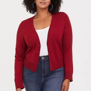 Scarlet Red Crop Button Front Cardigan